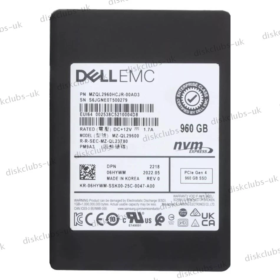 Samsung PM9A3 960GB DELL SSD 2.5" NVMe PCIe Solid State Drive MZQL2960HCJR-00AD3 - Image 1 of 1