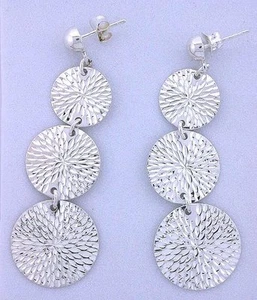 Diamond Cut Round Disc Dangle Fashion Post Earrings .925 Pure Sterling Silver - Picture 1 of 2
