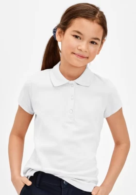 Polo The Children's Place Girls S/5-6 uniforme SS clássico pique pacote com 3 branco novo - Imagem 1 de 3