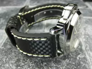 Neu 22 mm BIG Kohlefaser Lederband schwarz Uhrenarmband weiß für PANERAI - Bild 1 von 8