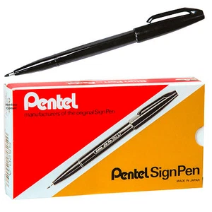 Pentel Sign Pen Black, S520A, Fibre Tip, Fine Point, Box of 12 Pens - Picture 1 of 1