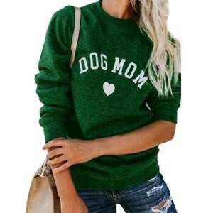 Ladies Sweatshirt Dog Mom Letter Print Fleece Sweater Top Pullover Jumper Blouse