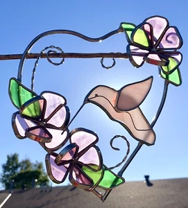 Vtg 3D Hummingbird Bird Suncatcher Stained Glass Suncatcher Flower Wall Hangings - Imagen 1 de 5