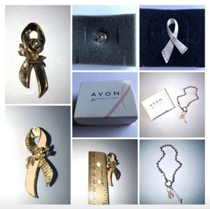 Avon Breast Cancer Bracelet Silver Tone and 2 Pins Lot - Picture 1 of 1