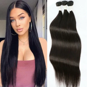 Extensiones de cabello humano virgen negro recto 300G/3 paquetes costura gruesa tejido - Imagen 1 de 13
