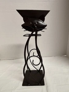 Portavelas de metal con forma de gato con luz de té de Deco Flair usado en excelente estado 10" de alto - Imagen 1 de 7