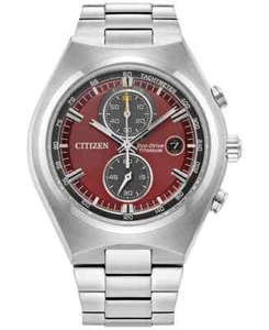 Citizen Chronograph Eco-Drive Red Dial Titanium Men's Watch CA7090-52X - Picture 1 of 14