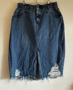 CITY CHIC Ladies Skirt Size L Large (AU 20) Denim Midi Distressed Blue Cotton - Picture 1 of 16