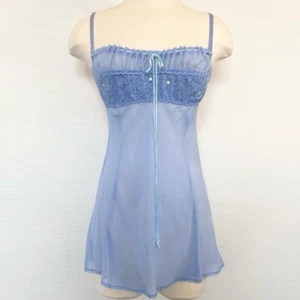 Abito slip babydoll vintage damigella blu in chiffon di seta Victoria’s Secret 2004 M - Foto 1 di 7