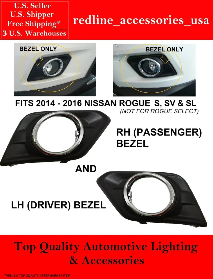  LEFT & RIGHT (PAIR)  FOG LIGHT BEZELS HOLE COVERS FOR 2014 - 2016 ROGUE S SV SL Foto 1 de 1