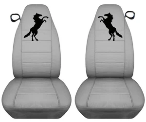 Se adapta a 94-04 Ford Mustang juego delantero algodón fundas de asiento de coche plateadas con caballo negro - Imagen 1 de 7