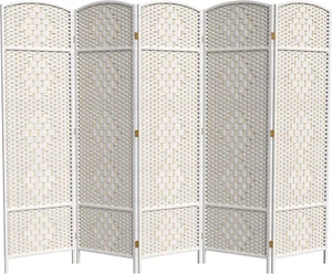 6 Ft. Tall Diamond Weave Fiber White-5 Panel Room Divider - Picture 1 of 7