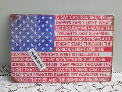 STAR SPANGLED BANNER AMERICAN FLAG 12X8 METAL SIGN RUSTIC PATRIOTIC BAR CAVE - Image 1 of 2
