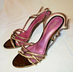 Womens Splash Fashion Footwear 4" rhinestone Gold Strappy Heels Shoes Sz 8.5   - Picture 1 of 9