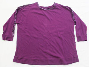 Roaman's Women's Sequin Crewneck Detail L/S Sweatshirt DM9 Purple Size 2X(26/28)