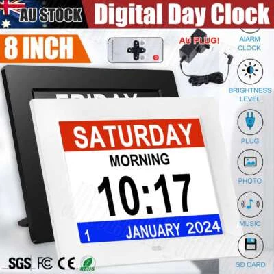 8inch LED Dementia Digital Calendar Clock Alarm Extra Large Day/Week/Month/Year - image 1 of 4