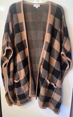 Denim & Co Women’s XL Plaid Shawl Cardigan Black And Brown Fall Attire Buffalo - Image 1 of 4