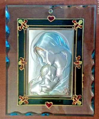 quadro Madonna con bambino lastra d'argento 925 lavorazione a mano f.lli Giglio - Immagine 1 di 4
