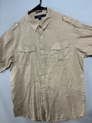 Sean John 100% Linen Men’s Classic Button Up Short Sleeve Shirt Brown Tan Sz XL - Image 1 of 4