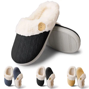 Womens Fuzzy Fluffy Faux Fur Slip On Winter Slippers Memory Foam House Shoes - Picture 1 of 51