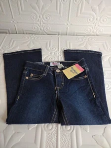 Girls Oshkosh B'gosh Flare Jeans Dark Blue Size 4 Adjustable Waistband - Picture 1 of 15