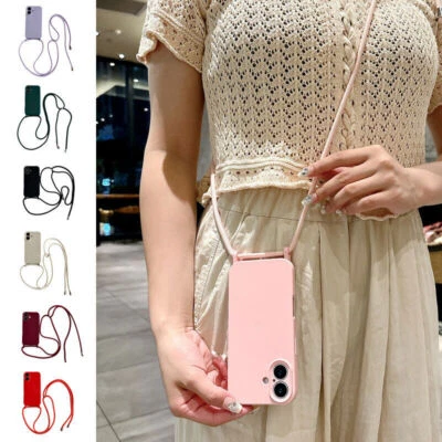 Luxury Color Lanyard Liquid Silicone Cover Case For 16 15 14 13 12 11 Pro Max - Image 1 of 4