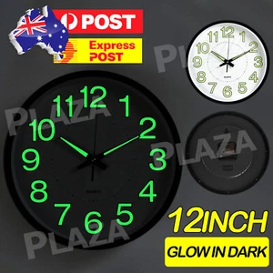 12'' Luminous Wall Clock Glow In The Dark Silent Quartz Indoor Home Modern Clock - Picture 1 of 9