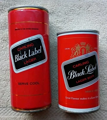 2 РАЗЛИЧНЫЕ ВИНТАЖНЫЕ ИНОСТРАННЫЕ ПИВНЫЕ БАНКИ BLACK LABEL ВЕЛИКОБРИТАНИЯ 15 1/2 УНЦИИ - КАНАДСКИЕ 12 УНЦИЙ - Изображение 1 из 4