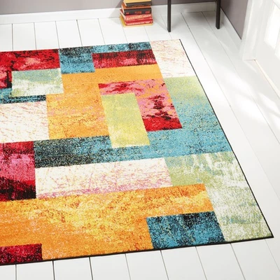 Modern Multi-Color Area Rug 5x7 Abstract Blocks Carpet - Actual 5' 2'' x 7' 2'' - Image 1 of 4