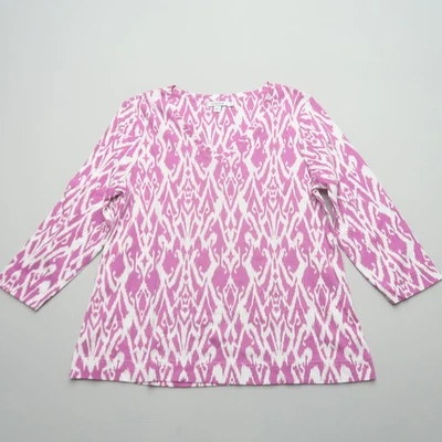 Chico's Womens T Shirt Size 2 / US Large Pink 3/4 Sleeve Print V Neck Casual Top - Image 1 of 4