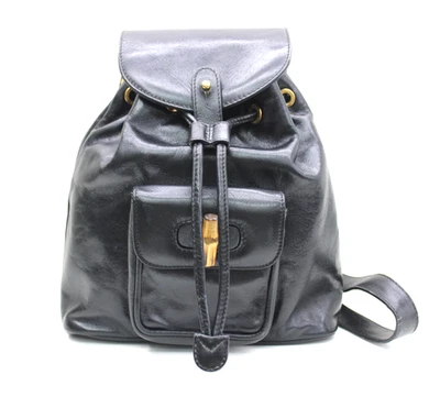 Bolso Mochila Gucci Cuero Bambú Negro. PRE AMADO Foto 1 de 4