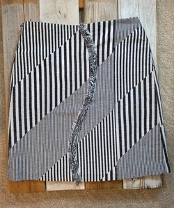 Worth New York schwarz grau Patchwork Streifen Design Fransenborte gerader Rock 8 - Bild 1 von 6
