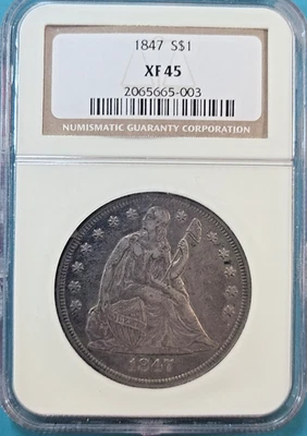 $1 1847 Seated Liberty Silver Dollar Extra Fine XF-45 NGC - Image 1 of 3