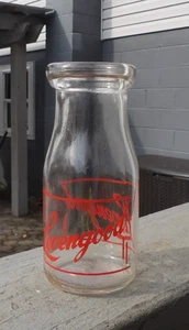 Vintage 1954 Levengood Dairy rote Farbe halbes Pint Glas Milchflasche Pottstown PA - Bild 1 von 7