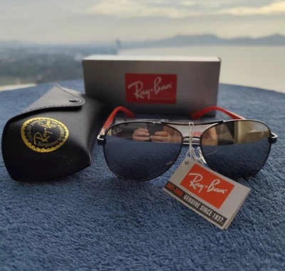 Ray Ban Ferrari F1 RB8313 Black Carbon Fiber 60mm Mirror Sunglasses - Image 1 of 4