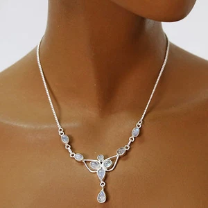 Mondstein Collier Kette Silber 925 Sterlingsilber Edelsteine Halskette Damen f - Bild 1 von 4