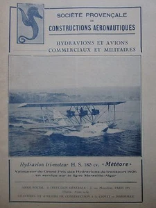 3/1927 PUB SPCA LA CIOTAT MARSEILLE AVIONS HYDRAVION METEORE MARSEILLE ALGER AD - Imagen 1 de 1