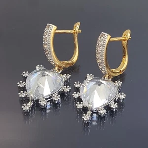 18K Gold Filled Stunning Italian Simulated Diamond 18ct GF Heart Earrings 35mm - Picture 1 of 9