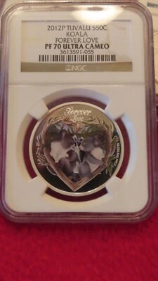 2012P Tuvalu Forever Love Koalas Colorized NGC PF70UCAM PF 701 .5 oz. 999 Silver - Image 1 of 4