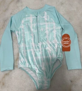 NWT Wonder Nation Aqua & White L/S Rash Guard, Swimsuit Toddler Girl 3T - Picture 1 of 3