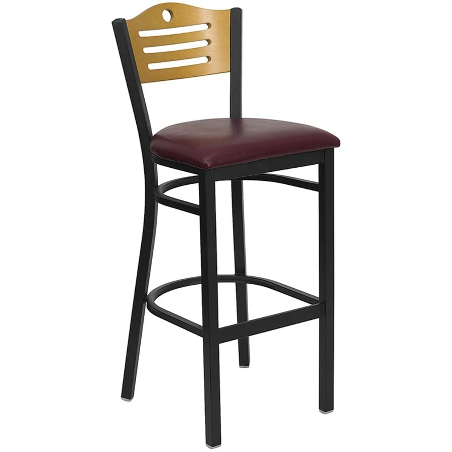 Flash Metal Bar Stool, Black, Burgundy, Natural - XU-DG-6H3B-SLAT-BAR-BURV-GG - Image 1 of 1