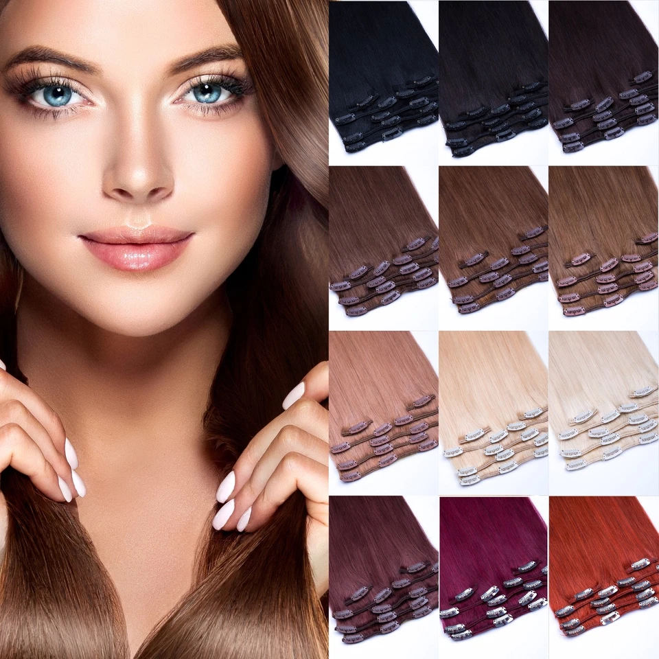 GLAMXTENSIONS Clip In Set 7 Tressen 35cm 45cm 60cm Remy Echthaar Extensions Haarverlängerung