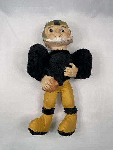 Vintage 1960s Roko Pittsburgh Steelers NFL Football Player Plush Doll Gold Black Cover