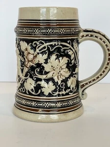 Navy and Brown Glazed Raised Design Trink Gufund Rein German Beer Mug 4x5.5” - Picture 1 of 9