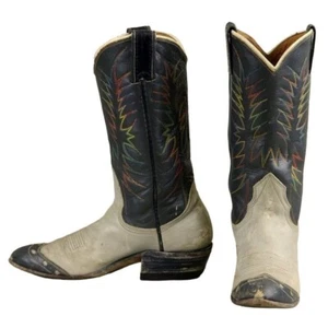 Vintage Nocona Cowboy Boots Gray Leather 4.5 B Distressed Rainbow Stitching - Picture 1 of 10