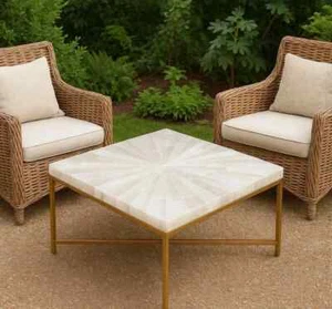 Selenite Coffee Table Top | Handmade Square Sun Rays Design | Crystal Stone Deco - Picture 1 of 8