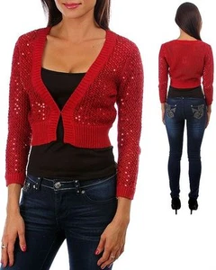 Red Sequins Crochet Crop Sweater w/hook closure. Junior Size Medium. - Picture 1 of 1