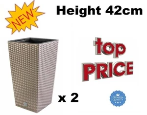 2 x Mocca Plastic Pots Insert Square Resistant 23 x 23 x 42cm Rattan Pattern 16L - Picture 1 of 9