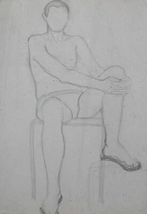 Figura de hombre dibujo a lápiz original vintage - Imagen 1 de 11