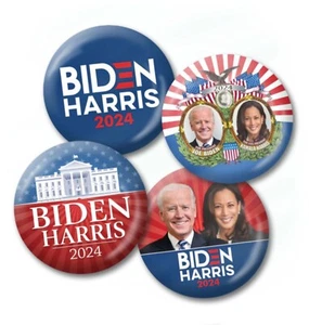 Joe Biden Kamala Harris 2024 4-PACK BUTTONS modern photo 2-1/4" Pins Design A - Picture 1 of 4